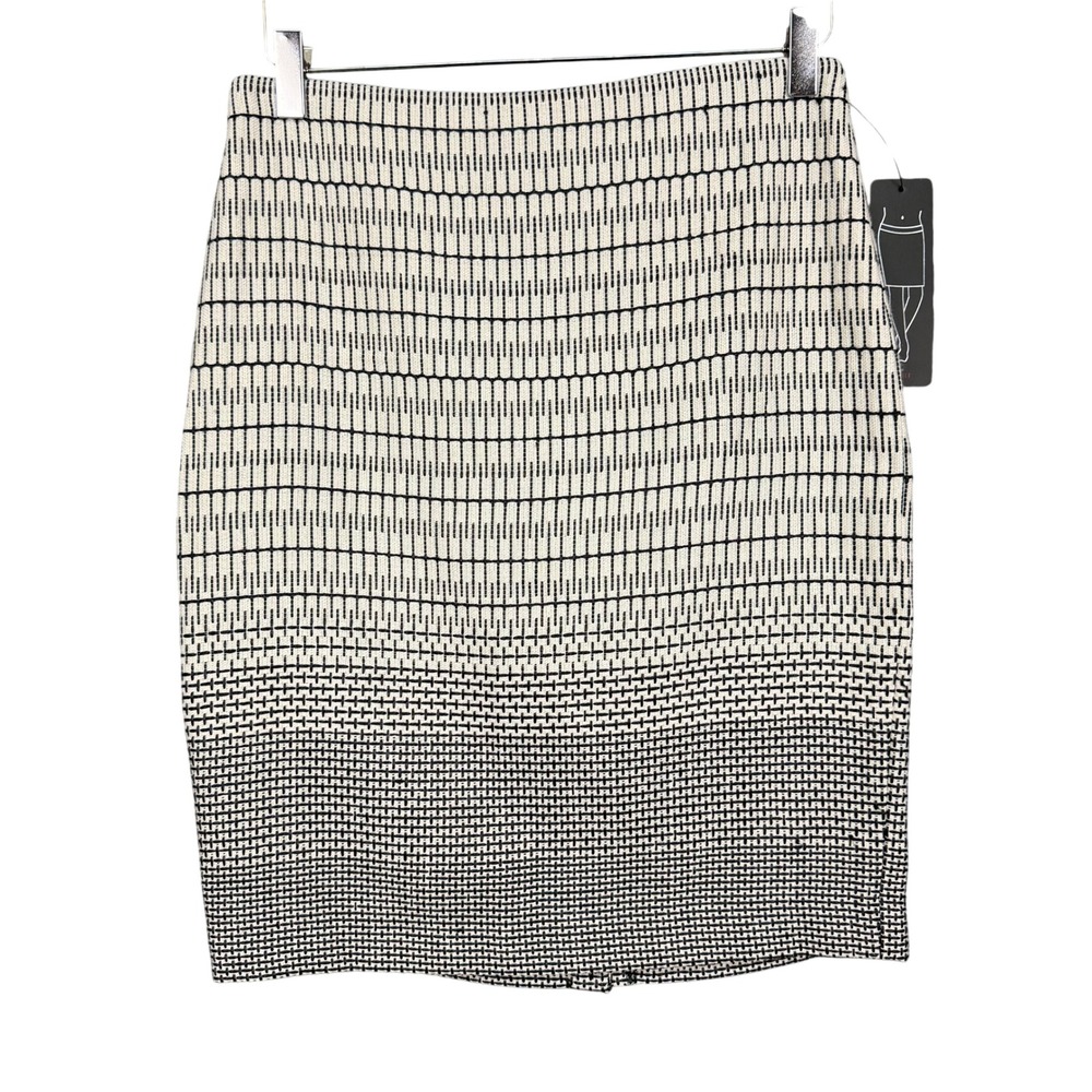 Dalia Collection Pencil Skirt Women 2 Cream Black Geometric Modern Fit J629L NWT